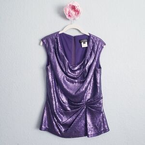 Tadashi Shoji Purple Sequin Cowl Neck Elegant Blouse